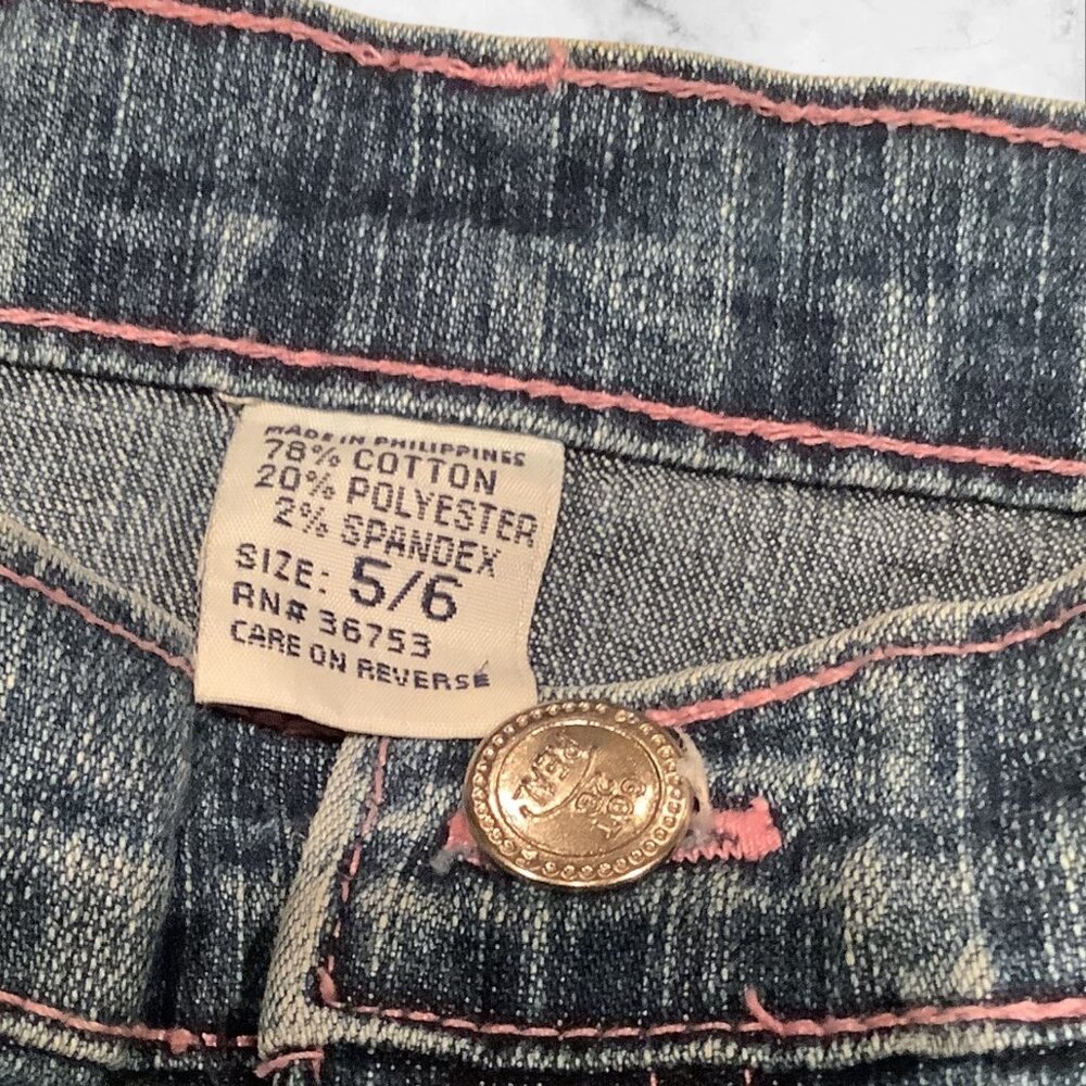 Denim Jeans Girls Size 5/6 Flare Floral Embroidery‎ Kidcore - Picture 4 of 14